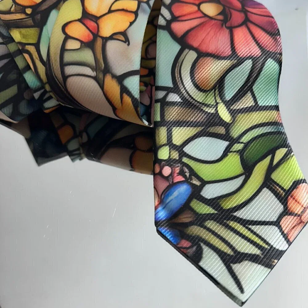 Stained Glass Tie Retro Designer Menswear Necktie Floral Art Nouveau Gift Deco